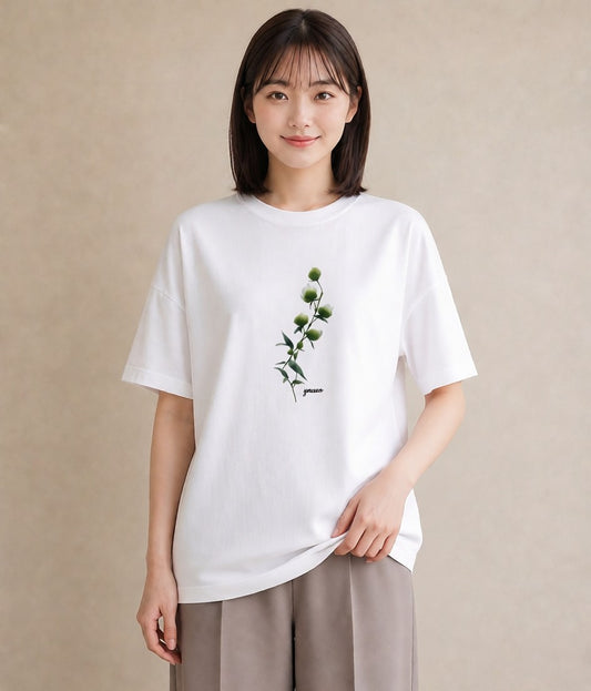 デザインTシャツ レディース ガラス瓶 小枝 ボタニカル ナチュラル アンティーク イラスト アート風 自分用 ルームウェア 白T