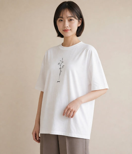 プリントTシャツ レディース 小花 花 フラワー イラスト きれいめ 旅行用 海 白T