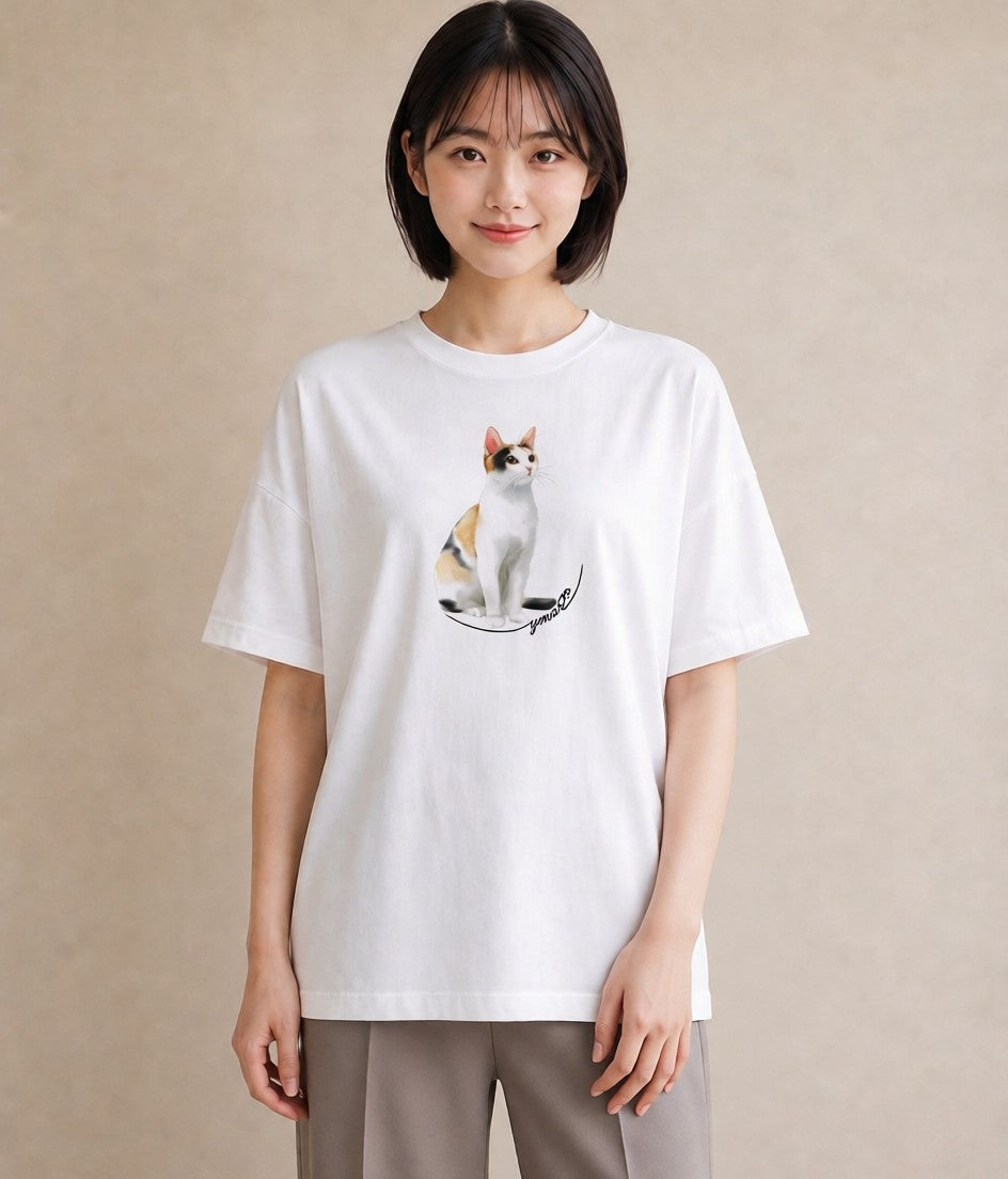 Tシャツ レディース 猫 ねこ イラスト ガーリー ペアコーデ 秋コーデ 白T
