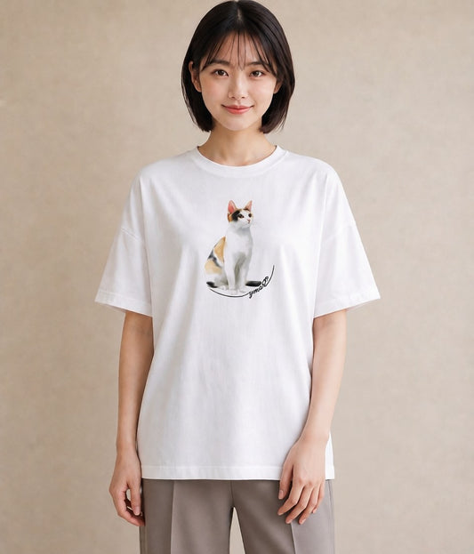 Tシャツ レディース 猫 ねこ イラスト ガーリー ペアコーデ 秋コーデ 白T
