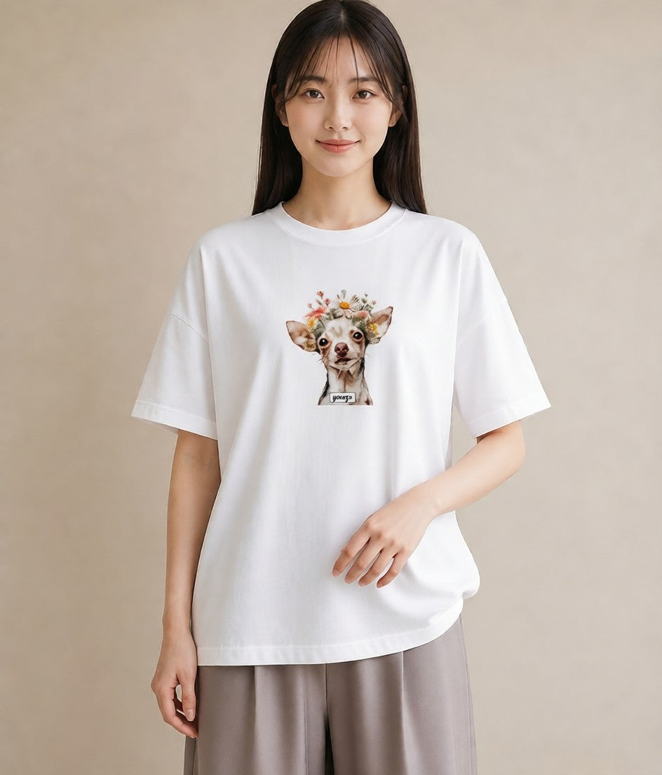 Tシャツ レディース チワワ 犬 いぬ イラスト ヴィンテージ風 親子 20代 白T