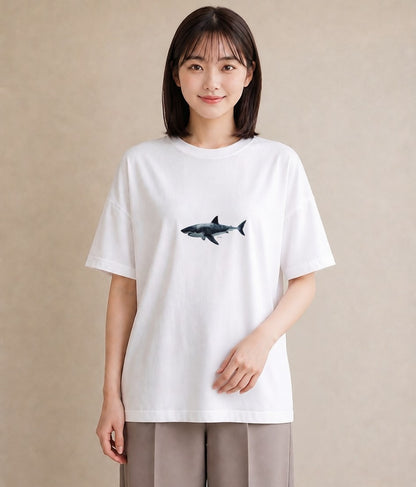 プリントTシャツ レディース サメ 海の生き物 海 イラスト フェミニン 秋コーデ おしゃれギフト 白T