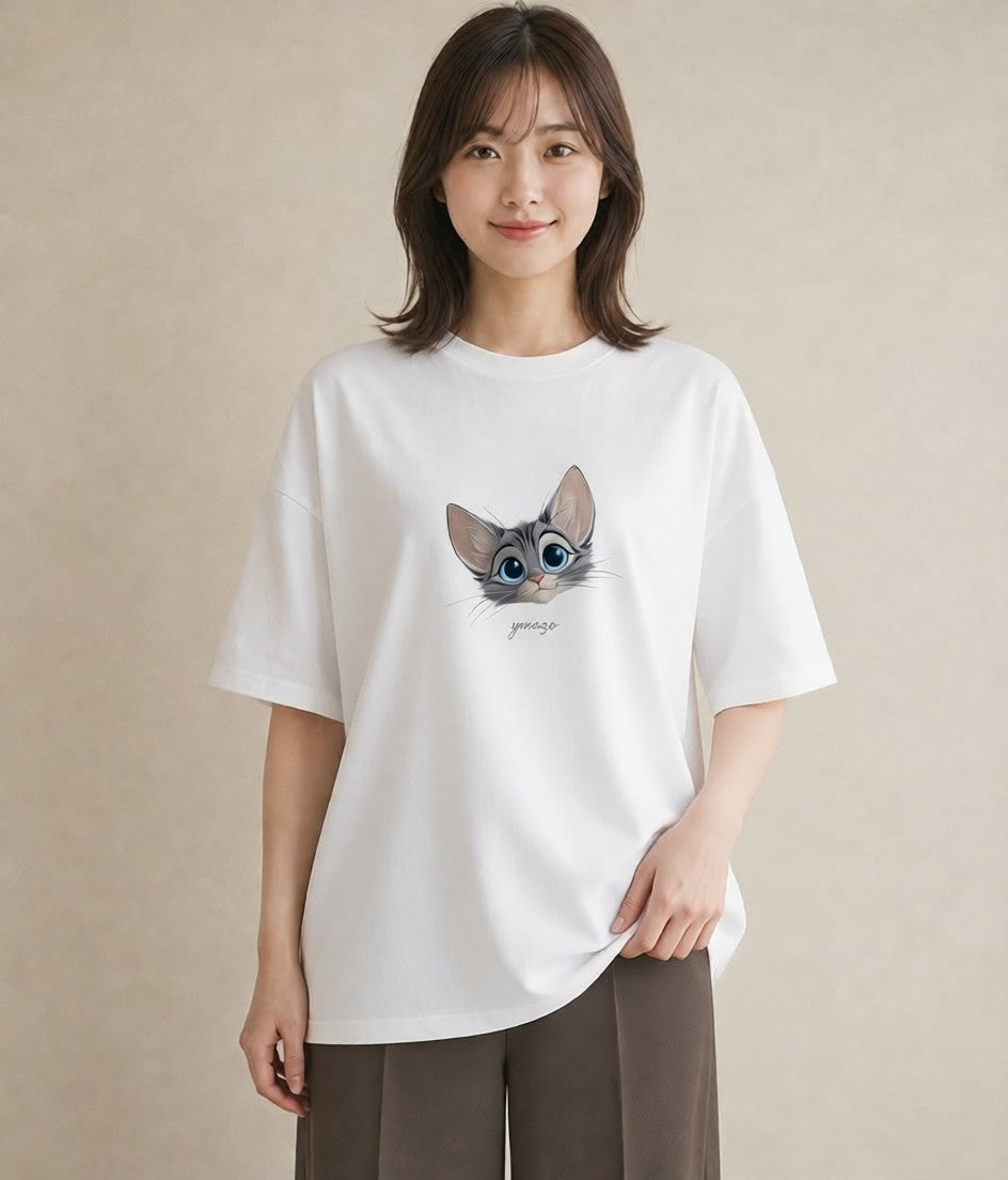 プリントTシャツ レディース サバトラ 猫 ねこ イラスト 可愛い 夏コーデ 通学 白T
