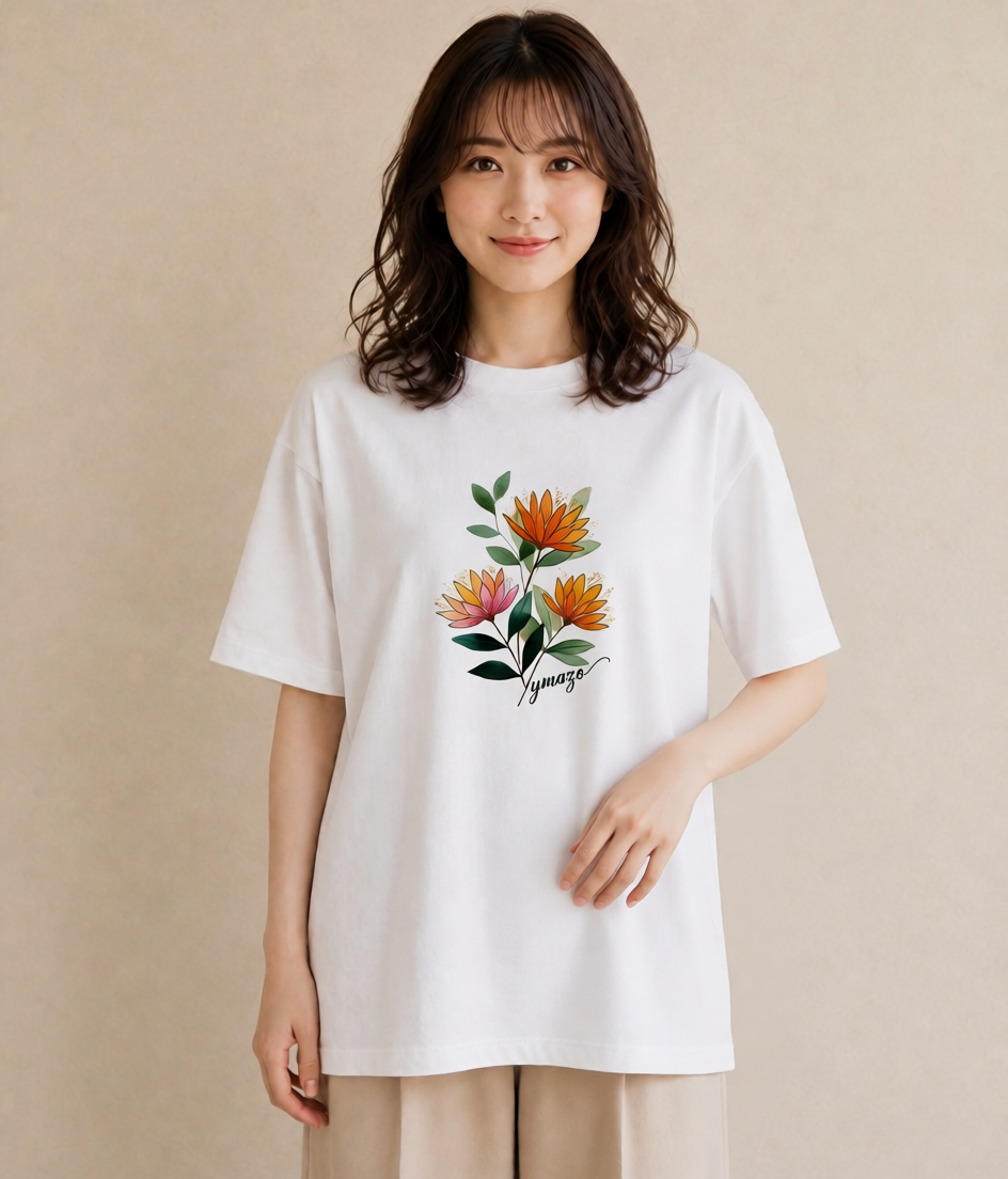 グラフィックTシャツ レディース ミモザ 花 花柄 イラスト シンプル ルームウェア ギフト 白T