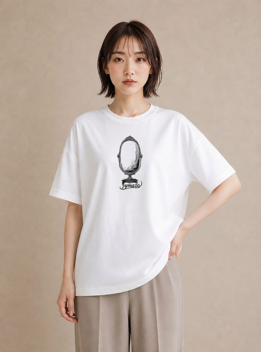 グラフィックTシャツ レディース 手鏡 アンティーク レトロ ナチュラル イラスト 休日コーデ 海 カフェ巡り 白T