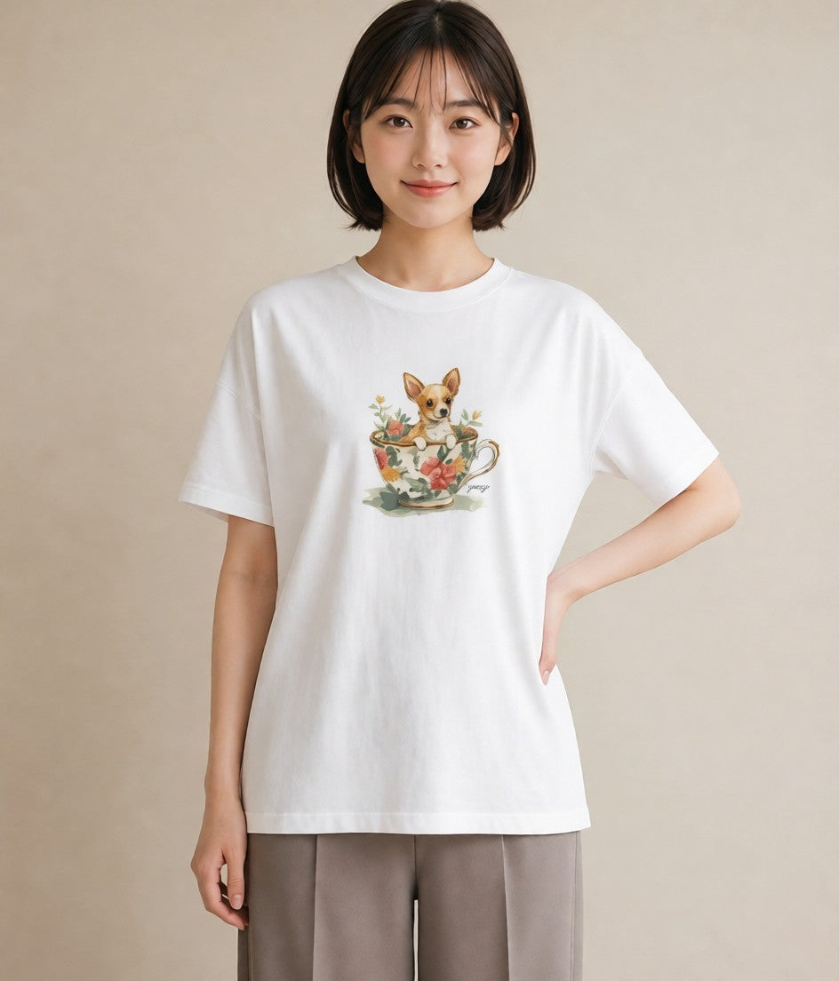 プリントTシャツ レディース チワワ 犬 いぬ イラスト 女子会 お揃い 白T
