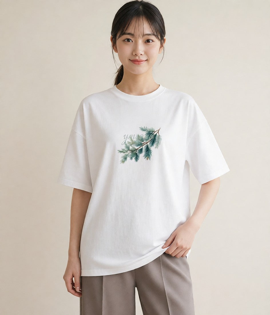 プリントTシャツ レディース 松ぼっくり 植物 ボタニカル イラスト ゆるコーデ 散歩 お出かけ 白T