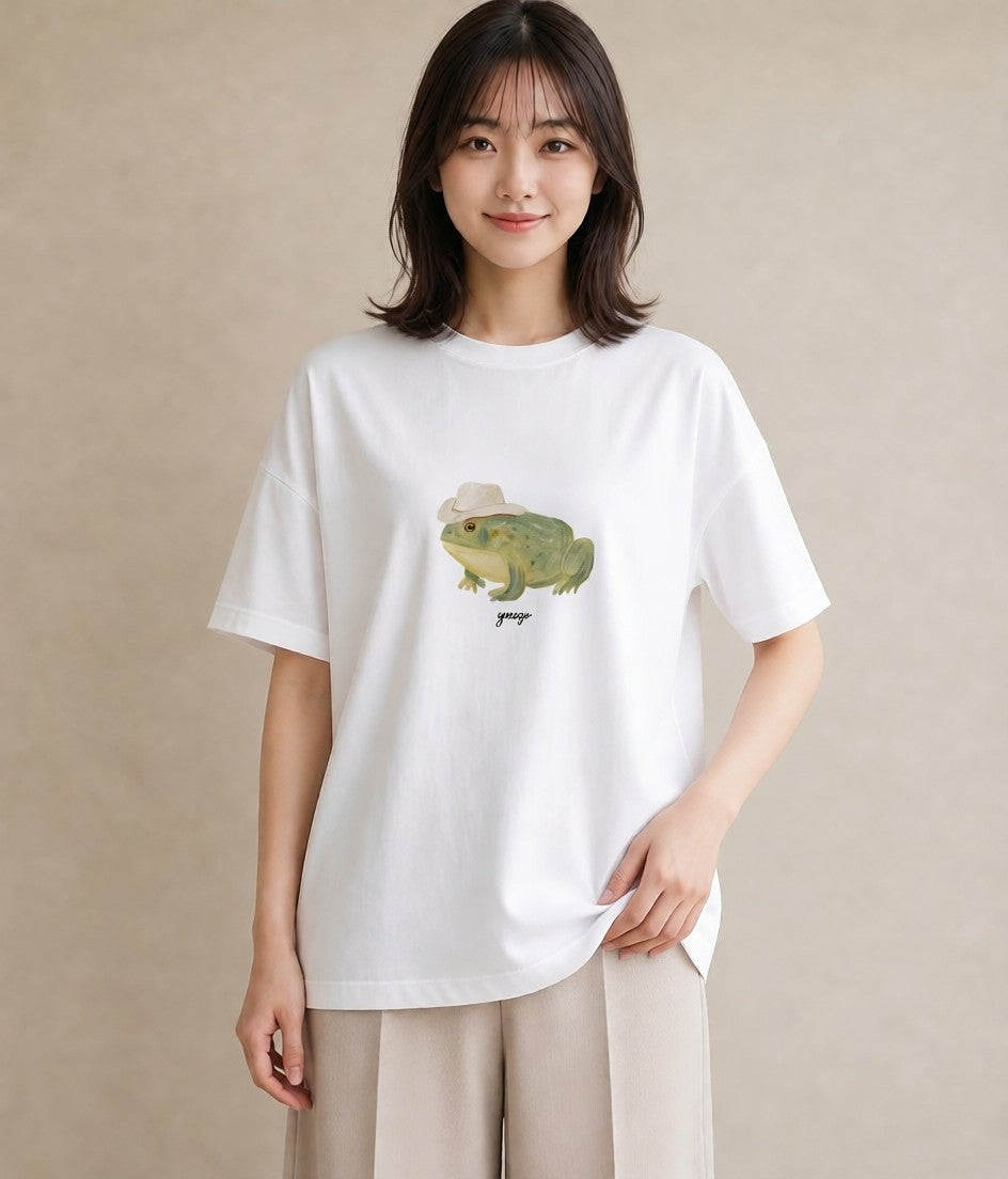 半袖Tシャツ レディース アマガエル ペット 動物 イラスト 抜け感 母娘コーデ 自分用 白T