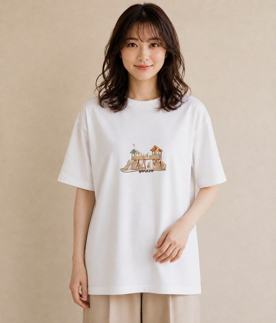 デザインTシャツ レディース 小川 橋 せせらぎ ナチュラル アンティーク イラスト カフェコーデ 姉妹 送別ギフト 白T