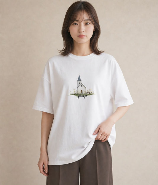 グラフィックTシャツ レディース 灯りの家 小屋 夜 ナチュラル アンティーク イラスト 手描き風 20代 カジュアルコーデ 白T