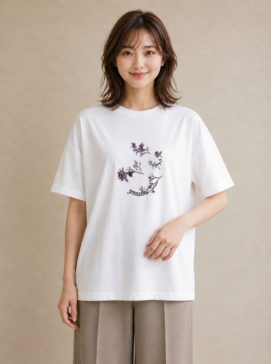 プリントTシャツ レディース さくら 桜 桜の枝 イラスト レトロ 通学 誕生日プレゼント 白T