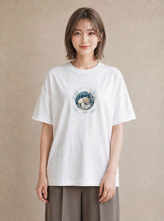 デザインTシャツ レディース カメ ペット 動物 イラスト ゆるかわ カフェ服 クリスマス 白T