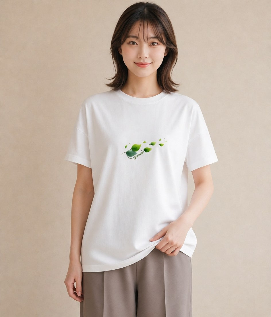 グラフィックTシャツ レディース 葉っぱ 植物 ボタニカル イラスト 可愛い デイリーウェア 休日 白T