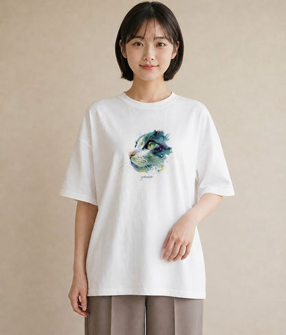 プリントTシャツ レディース ソマリ 猫 ねこ イラスト 休日コーデ 誕生日プレゼント 綿100 白T