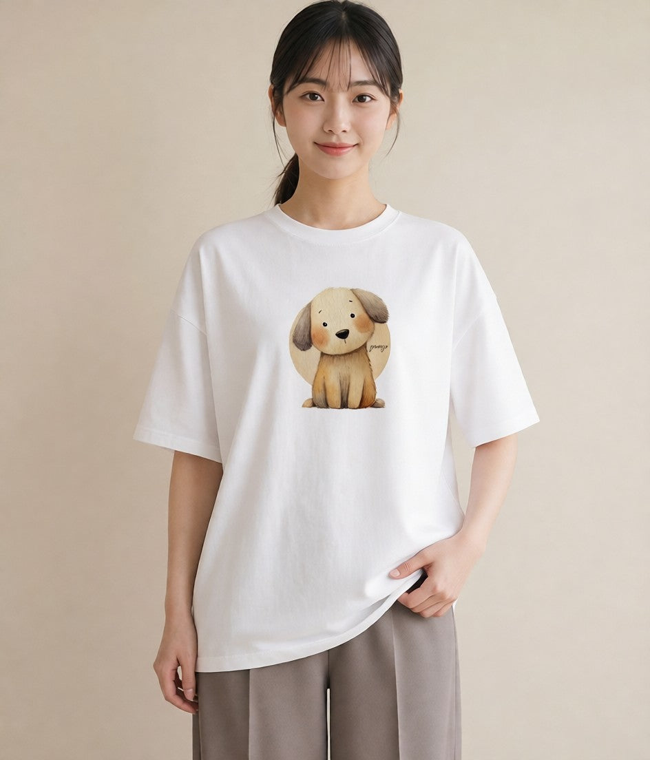 グラフィックTシャツ レディース 犬 いぬ イラスト ナチュラル 20代 カジュアルコーデ 白T