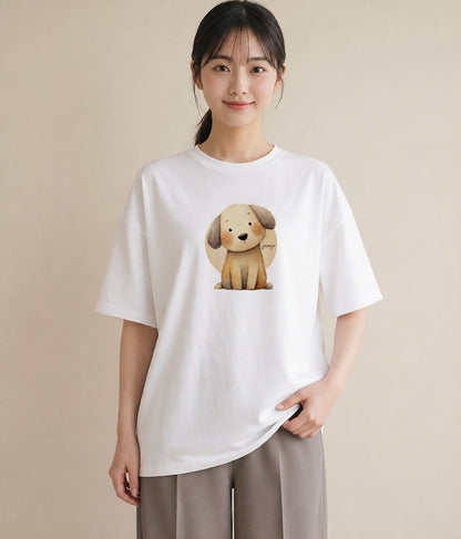 グラフィックTシャツ レディース 犬 いぬ イラスト ナチュラル 20代 カジュアルコーデ 白T