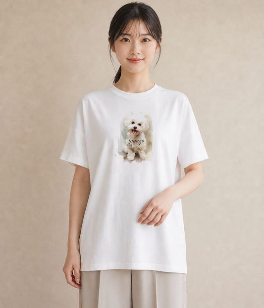 半袖Tシャツ レディース ビションフリーゼ 犬 いぬ イラスト 水彩風 公園 ママ 白T