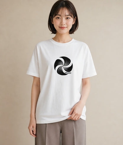 グラフィックTシャツ レディース 扇子 そよ風 ナチュラル アンティーク イラスト カフェコーデ ママ カフェ服 白T