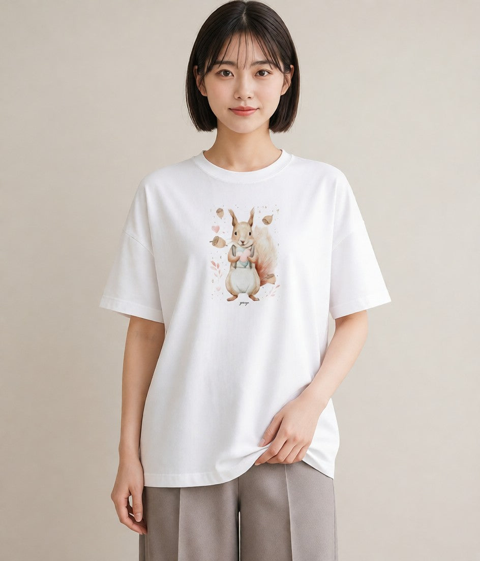 Tシャツ レディース シマリス ペット 動物 イラスト 線画 母の日 ビーチ 白T