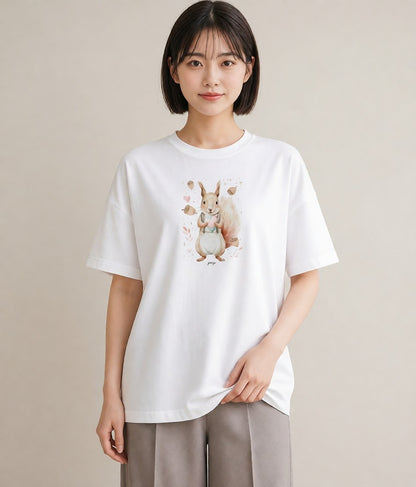 Tシャツ レディース シマリス ペット 動物 イラスト 線画 母の日 ビーチ 白T