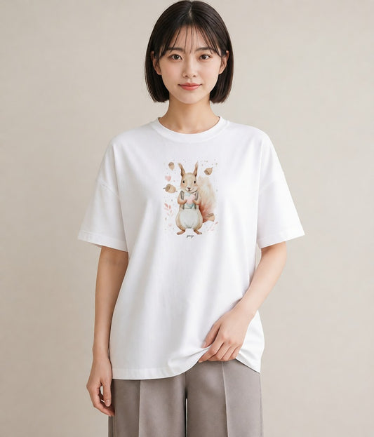 Tシャツ レディース シマリス ペット 動物 イラスト 線画 母の日 ビーチ 白T