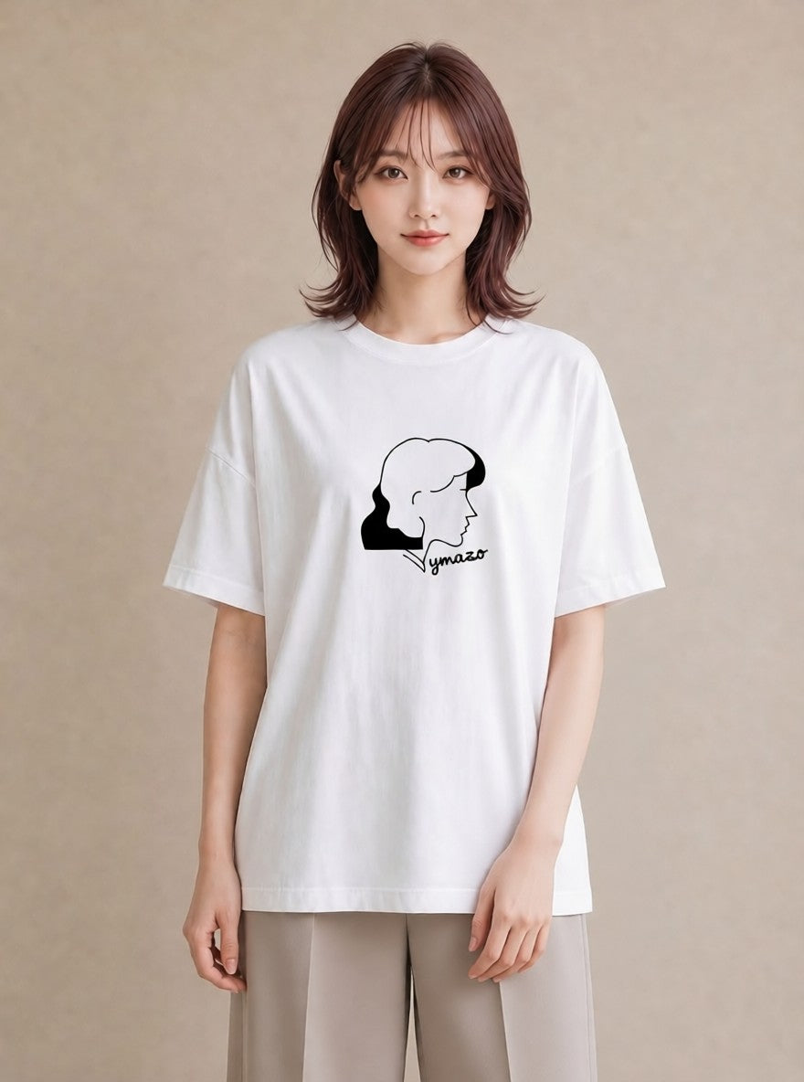 半袖Tシャツ レディース 女の子 ガール 後ろ姿 イラスト シンプル デイリーウェア 休日 白T