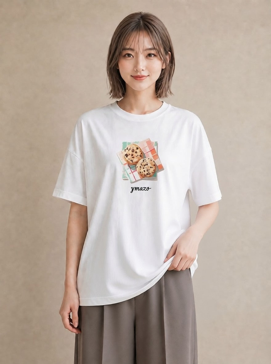 グラフィックTシャツ レディース マカロン 食べ物 フード イラスト 上品 散歩 お出かけ 白T
