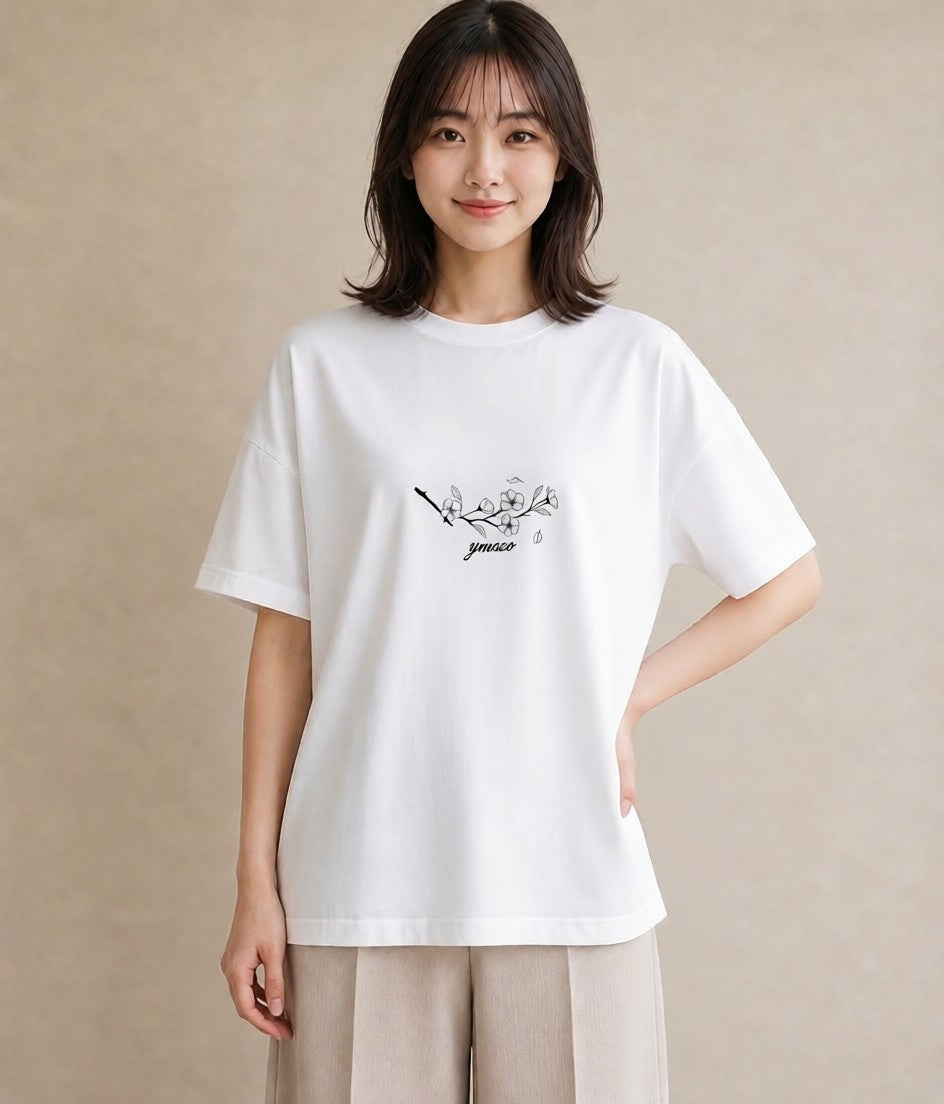 プリントTシャツ レディース さくら 桜 桜の枝 イラスト ナチュラル 通学 誕生日プレゼント 白T
