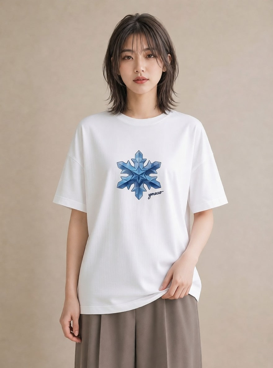Tシャツ レディース 雪の結晶 星空 宇宙 イラスト 普段使い デイリーウェア 休日 白T