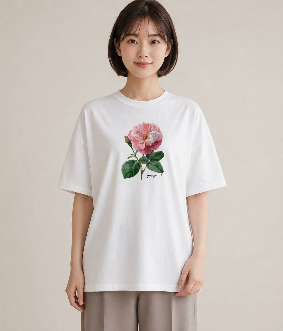 半袖Tシャツ レディース バラ 薔薇 ローズ 花 花柄 イラスト ボタニカル カフェ服 クリスマス 白T