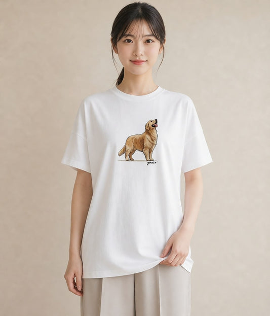 半袖Tシャツ レディース ゴールデンレトリバー ゴールデン 犬 いぬ イラスト ラフカジュアル 母娘コーデ 自分用 白T
