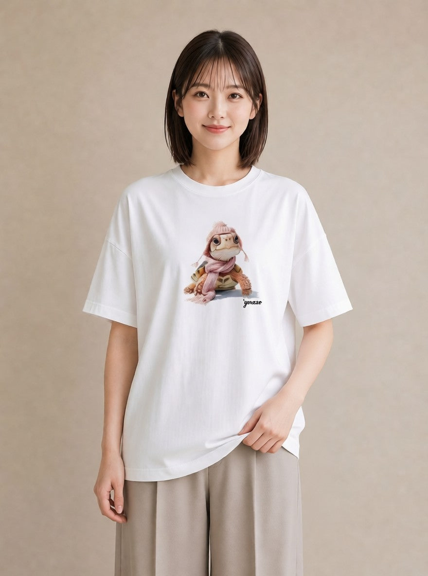 半袖Tシャツ レディース ゼニガメ ペット 動物 イラスト ラフ 20代 カジュアルコーデ 白T
