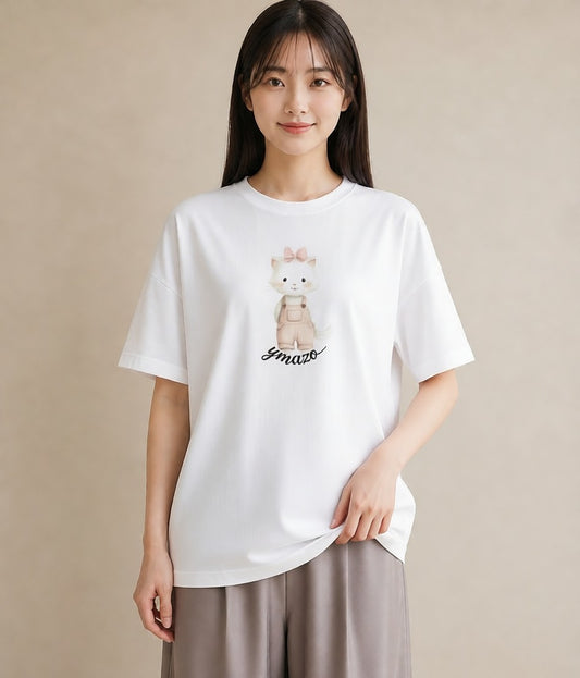 半袖Tシャツ レディース 猫好き 猫 ねこ イラスト ユニーク 旅行用 海 白T
