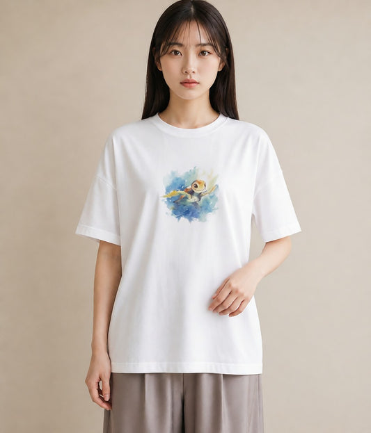 半袖Tシャツ レディース ゼニガメ ペット 動物 イラスト 北欧風 ギフト 母の日 白T