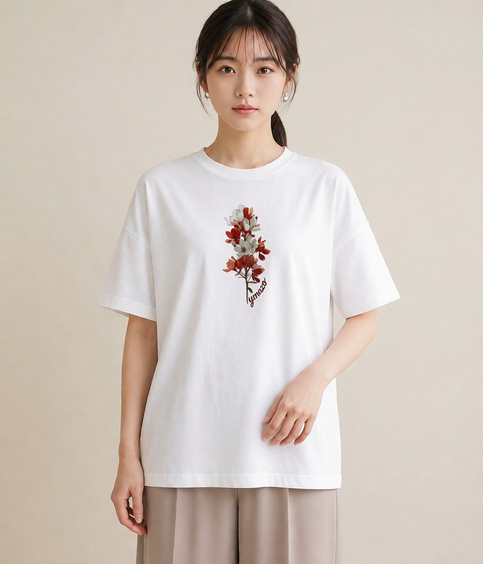 Tシャツ レディース ポスト 野の花 レトロ ナチュラル アンティーク イラスト シンプル 在宅 公園 白T