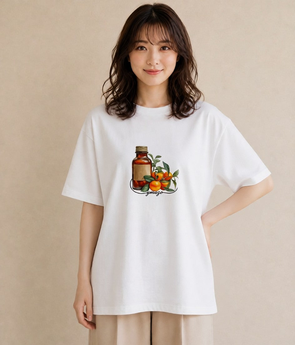 グラフィックTシャツ レディース みかん 食べ物 フード イラスト レトロ 旅行用 海 白T