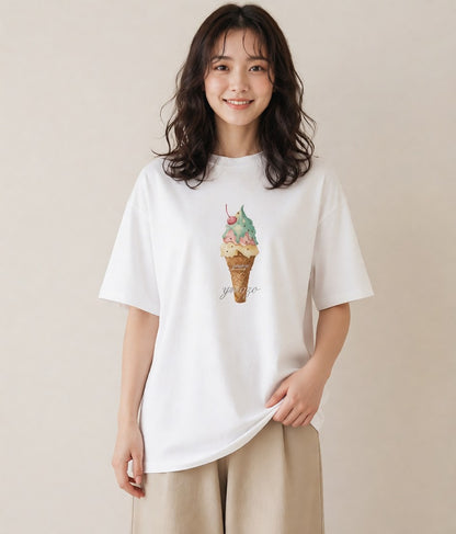 プリントTシャツ レディース キャンディ 食べ物 フード イラスト 上品 普段着 週末コーデ 白T