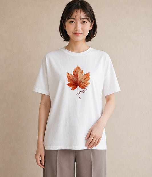 グラフィックTシャツ レディース 落ち葉 植物 ボタニカル イラスト 抜け感 休日 ペアコーデ 白T