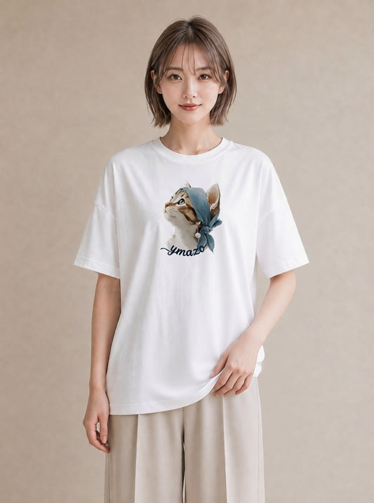 グラフィックTシャツ レディース アメリカンショートヘア 猫 ねこ イラスト 可愛い 旅行用 海 白T
