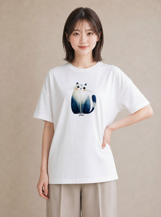 Tシャツ レディース ペルシャ 猫 ねこ イラスト ボタニカル 20代 カジュアルコーデ 白T