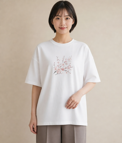 グラフィックTシャツ レディース さくら 桜 サクラ 花 花柄 イラスト 旅行コーデ 買い物 夏コーデ 白T