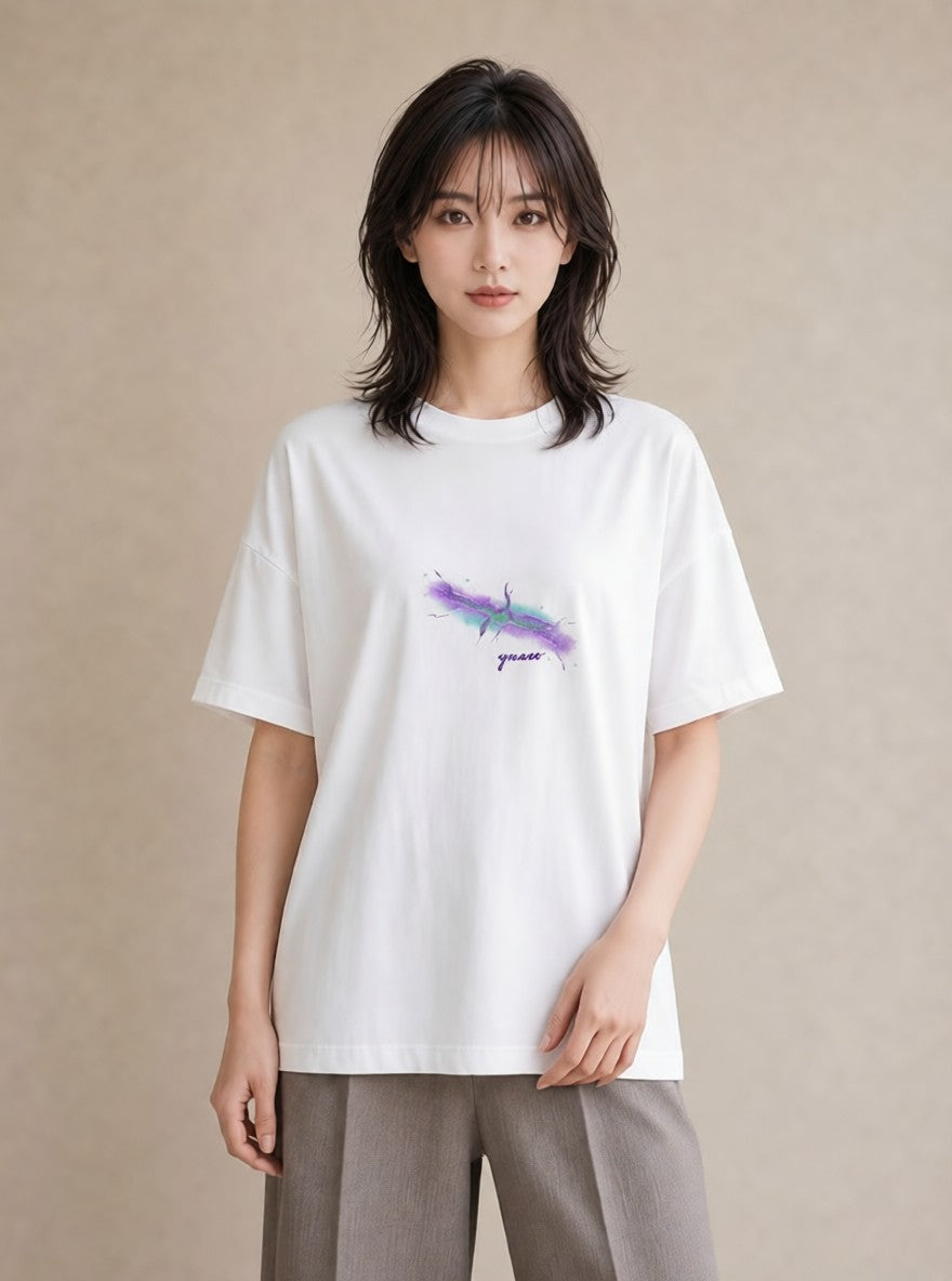半袖Tシャツ レディース 天の川 星空 宇宙 イラスト こなれ感 春コーデ 姉妹 白T
