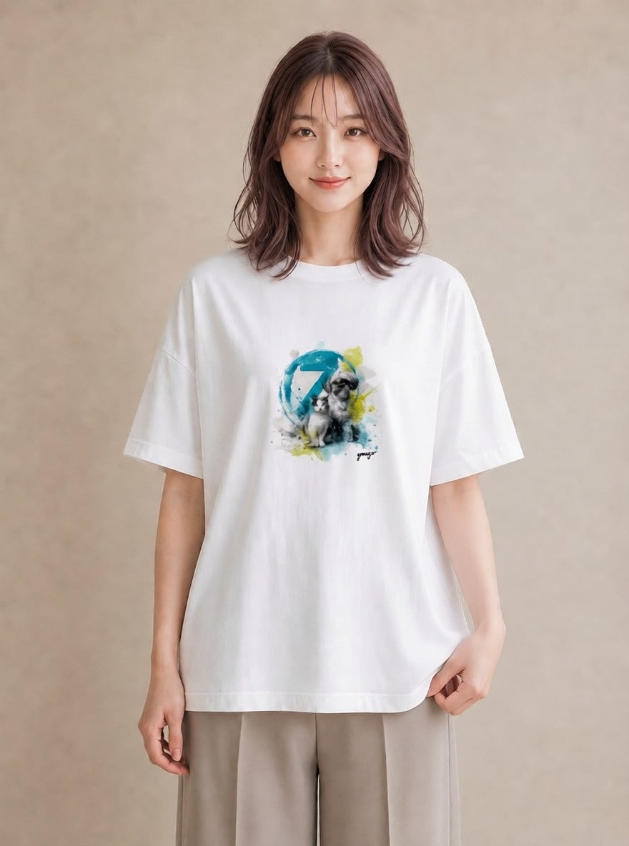 グラフィックTシャツ レディース 狆 犬 いぬ イラスト 旅行コーデ ミセス 春コーデ 白T