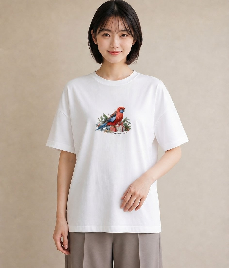 半袖Tシャツ レディース セキセイインコ ペット 動物 イラスト ナチュラル 旅行用 海 白T