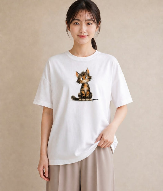 プリントTシャツ レディース 猫の手 猫 ねこ イラスト きれいめ カジュアルコーデ 買い物 白T