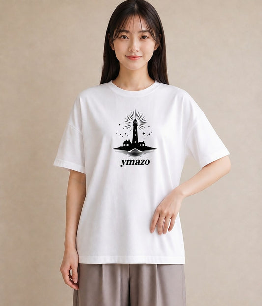 プリントTシャツ レディース 灯台 霧 海 ナチュラル アンティーク イラスト 上品 在宅 公園 白T