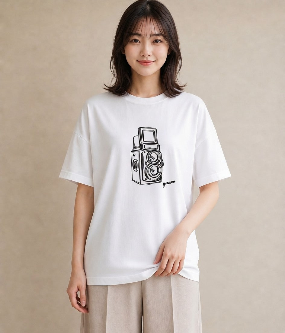 半袖Tシャツ レディース カメラ フィルムカメラ レトロカメラ イラスト 北欧風 おしゃれギフト 社会人 白T