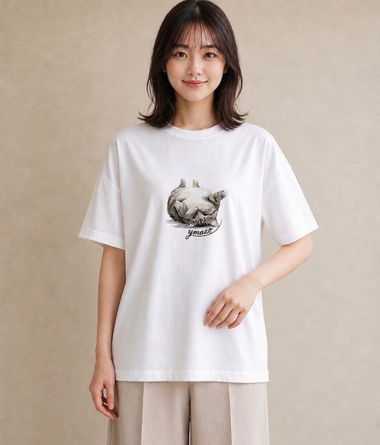 半袖Tシャツ レディース おすわり猫 猫 ねこ イラスト ゆるコーデ 送別ギフト 通勤 白T