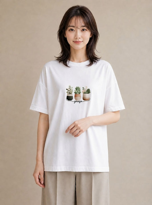 グラフィックTシャツ レディース 多肉植物 植物 ボタニカル イラスト ラフ 帰省 白T