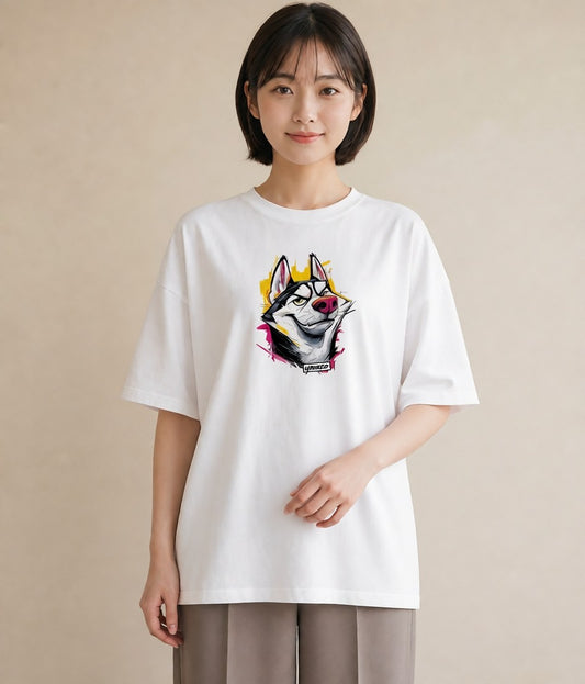 Tシャツ レディース シベリアンハスキー 犬 いぬ イラスト ポップ 母娘コーデ 自分用 白T